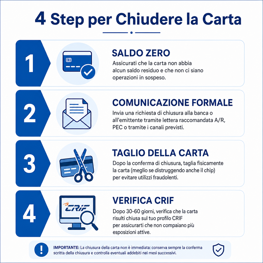 Procedura per chiudere carta di credito Italia 2026