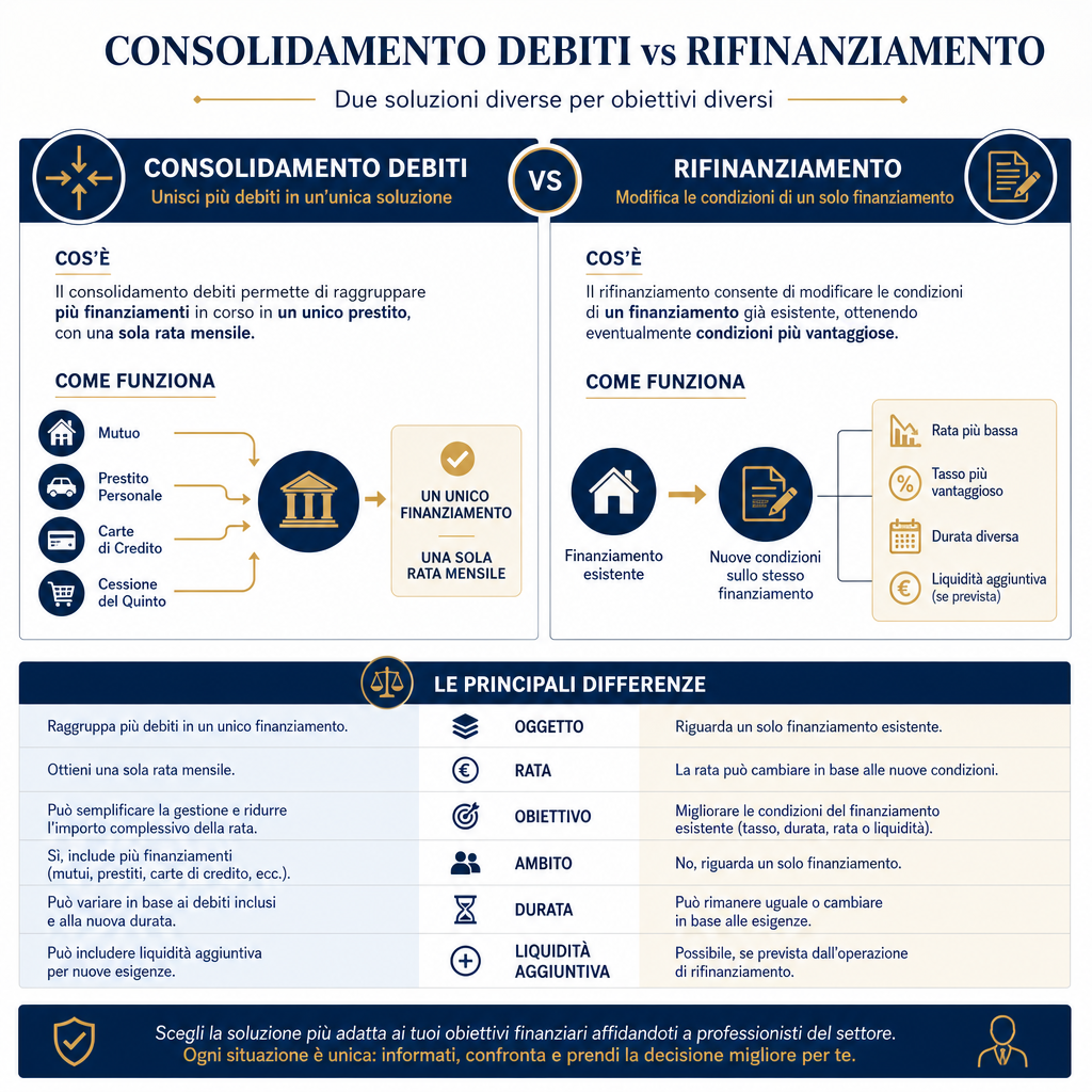 Confronto consolidamento debiti vs rifinanziamento Italia 2026